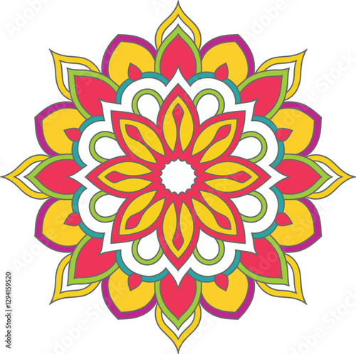 abstract Colorful pattern mandala design, Doodle Mandala vector isolated on a white background, 