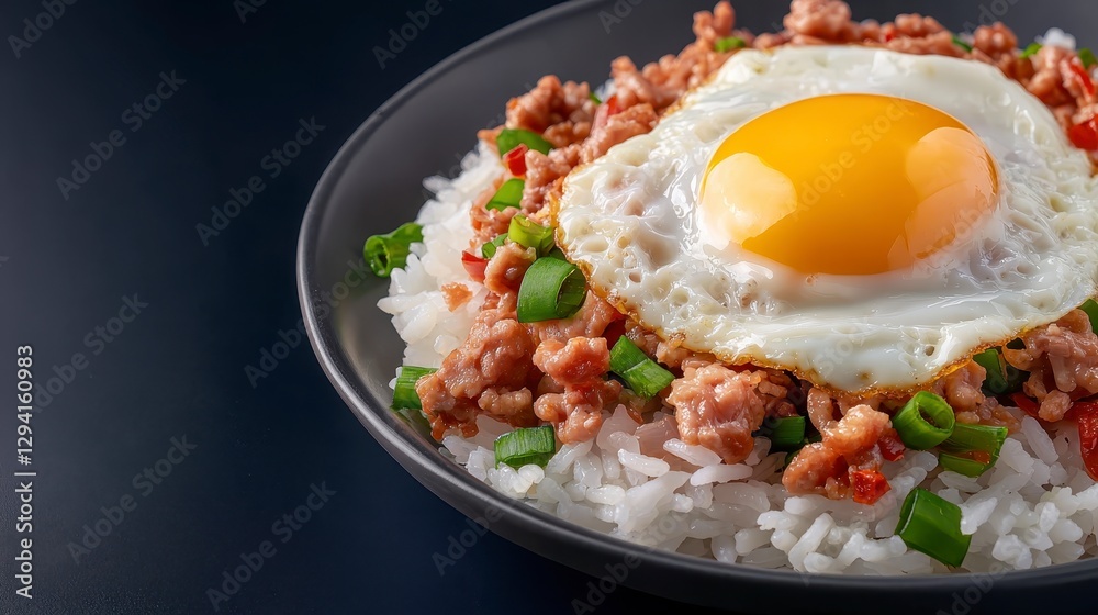 Savory Fried Egg with Ground Meat and Rice Dish Savory Fried Egg with Ground Meat and Rice Dish