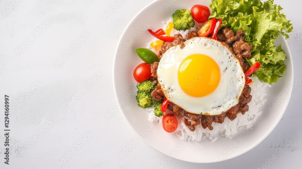 Savory Beef and Vegetable Rice Bowl with Fried Egg Savory Beef and Vegetable Rice Bowl with Fried Egg