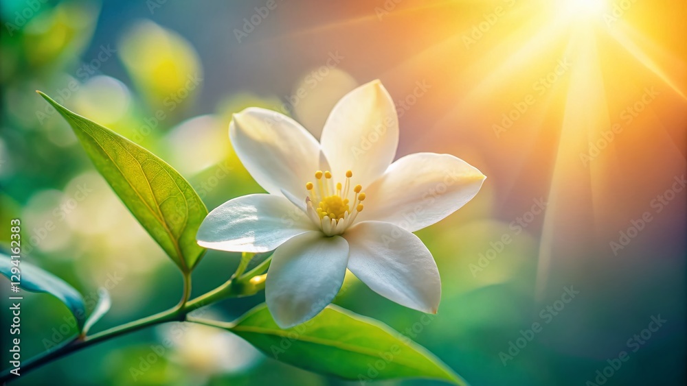 Fototapeta premium Delicate Jasmine Blossom Close-Up: Pure White Floral Photography
