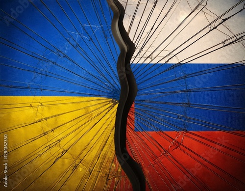 Russian and Ukrainian Flags Symbolizing a Truce in the War photo