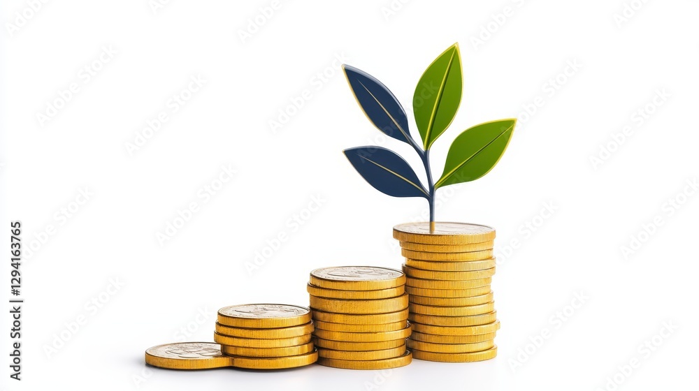 Ascending Gold Coin Stacks with Growing Pixel Plant Ascending Gold Coin Stacks with Growing Pixel Plant