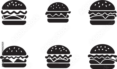 Burger Icon Fast Food Silhouette Vector