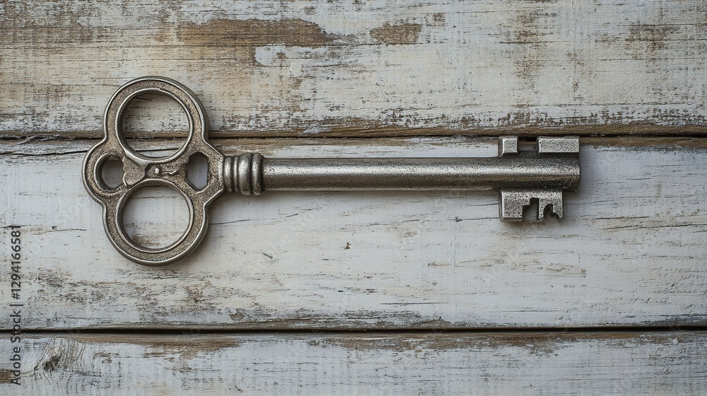 Household Key on Wooden Surface