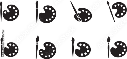 Art Day Paint Palette and Brush Silhouette Vector Set