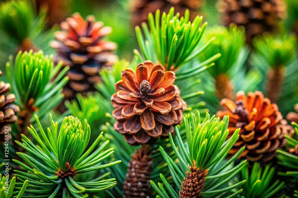 Fototapeta premium Miniature Pine Cones & Needles: Close-Up Tilt-Shift Macro Photography