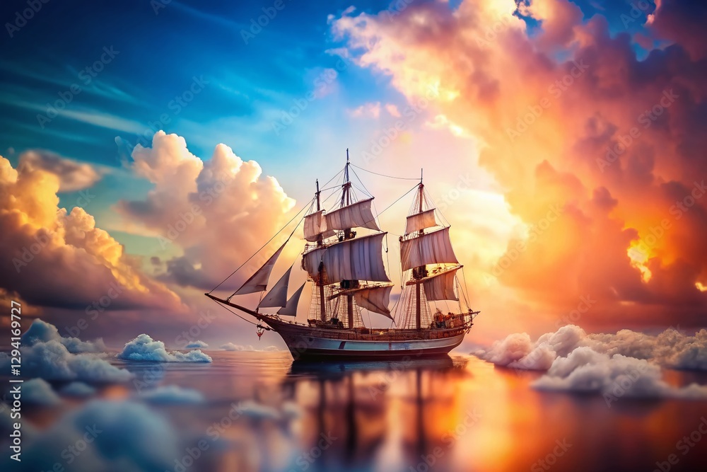 Miniature Ship Sailing Across a Dreamlike Sky - Tilt-Shift Fantasy