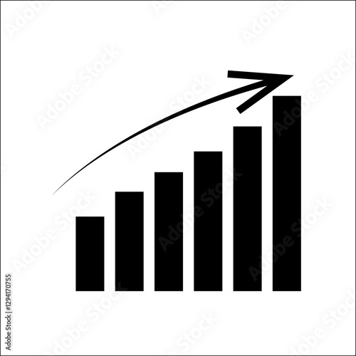 Graph Icon with Up Arrow | Flat Chart Bar Symbol for Web, Book Covers & Logos
