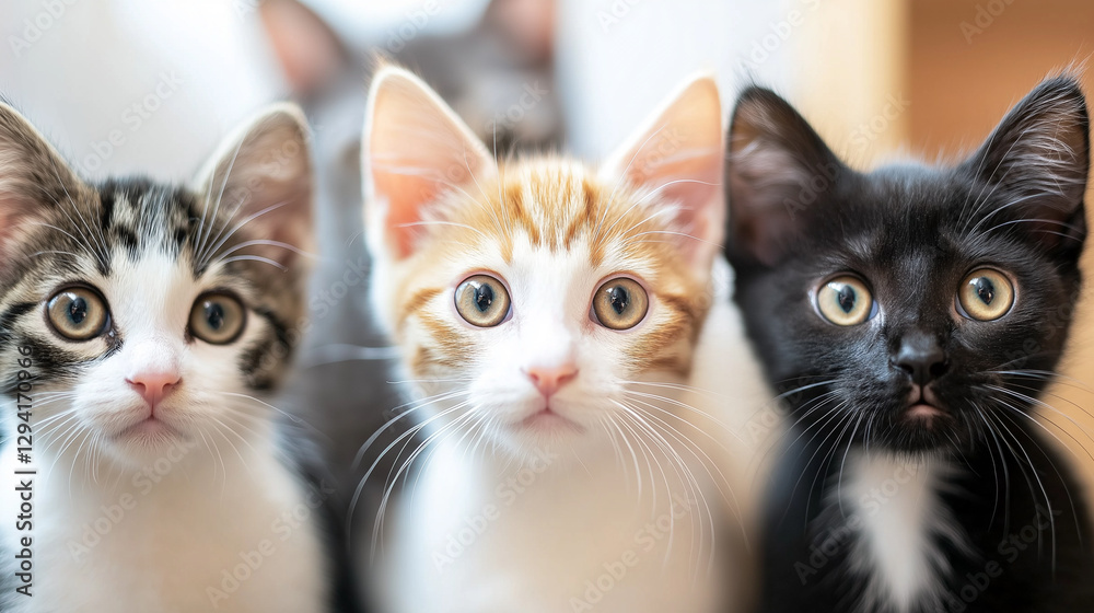 A close-up of several cats' faces, showing their bright eyes and various fur patterns. A close-up of several cats' faces, showing their bright eyes and various fur patterns.