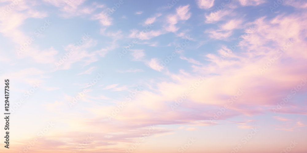 Obraz premium A serene sky filled with soft, pastel clouds at dawn, capturing nature's beauty.