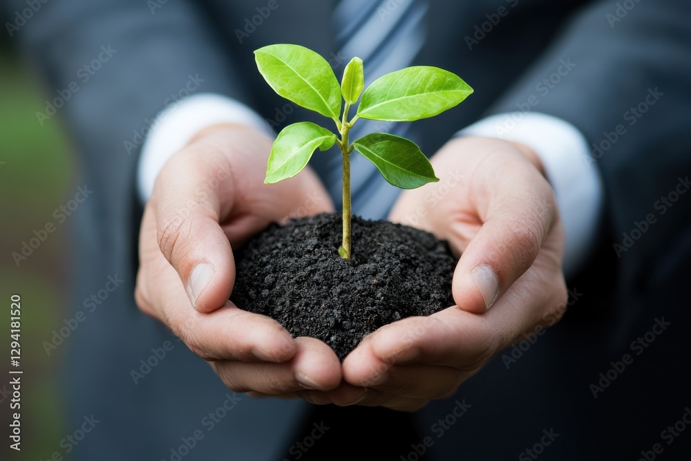 ESG business leader typing sustainability metrics emphasizing ethical practices and green innovations