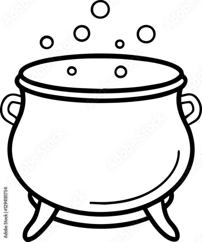 cauldron with boiling gold outline vector illustration