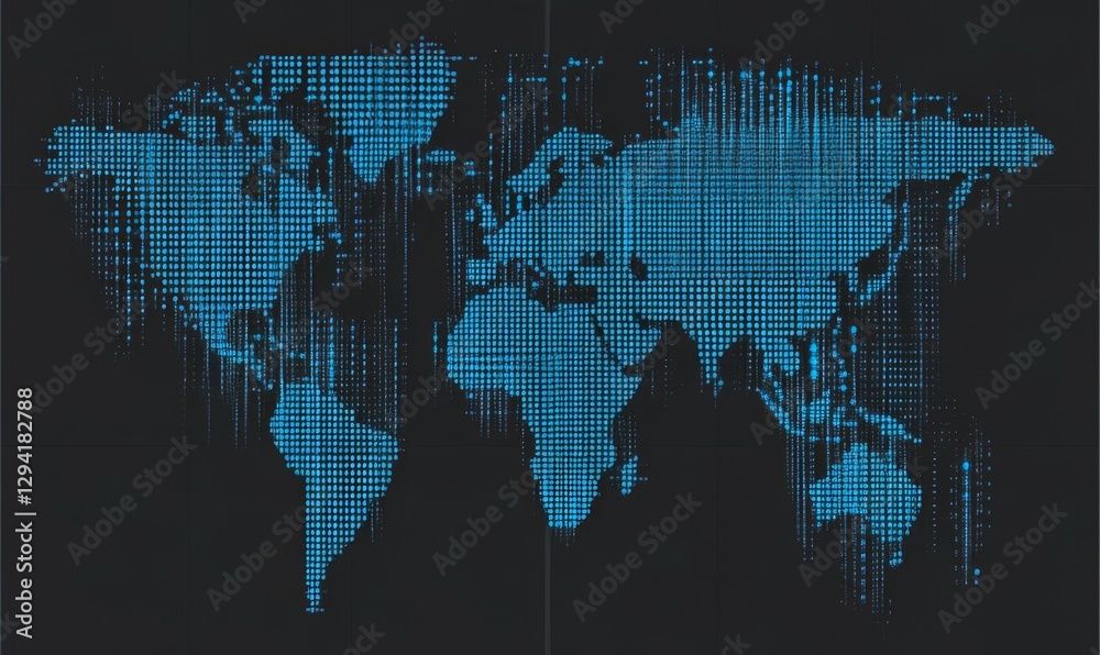 World map digital data display, global network, code, information World map digital data display, global network, code, information