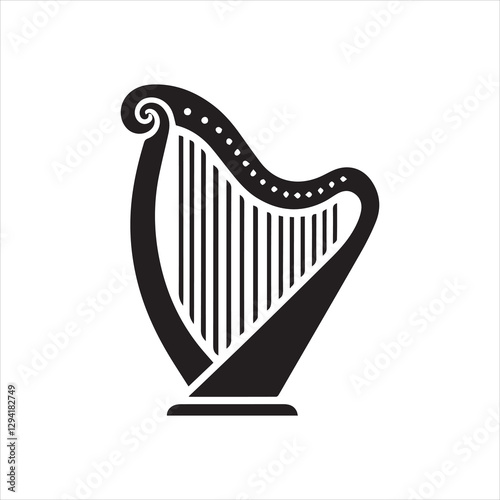 Harp musical instrument silhouette vector art illustration on white background