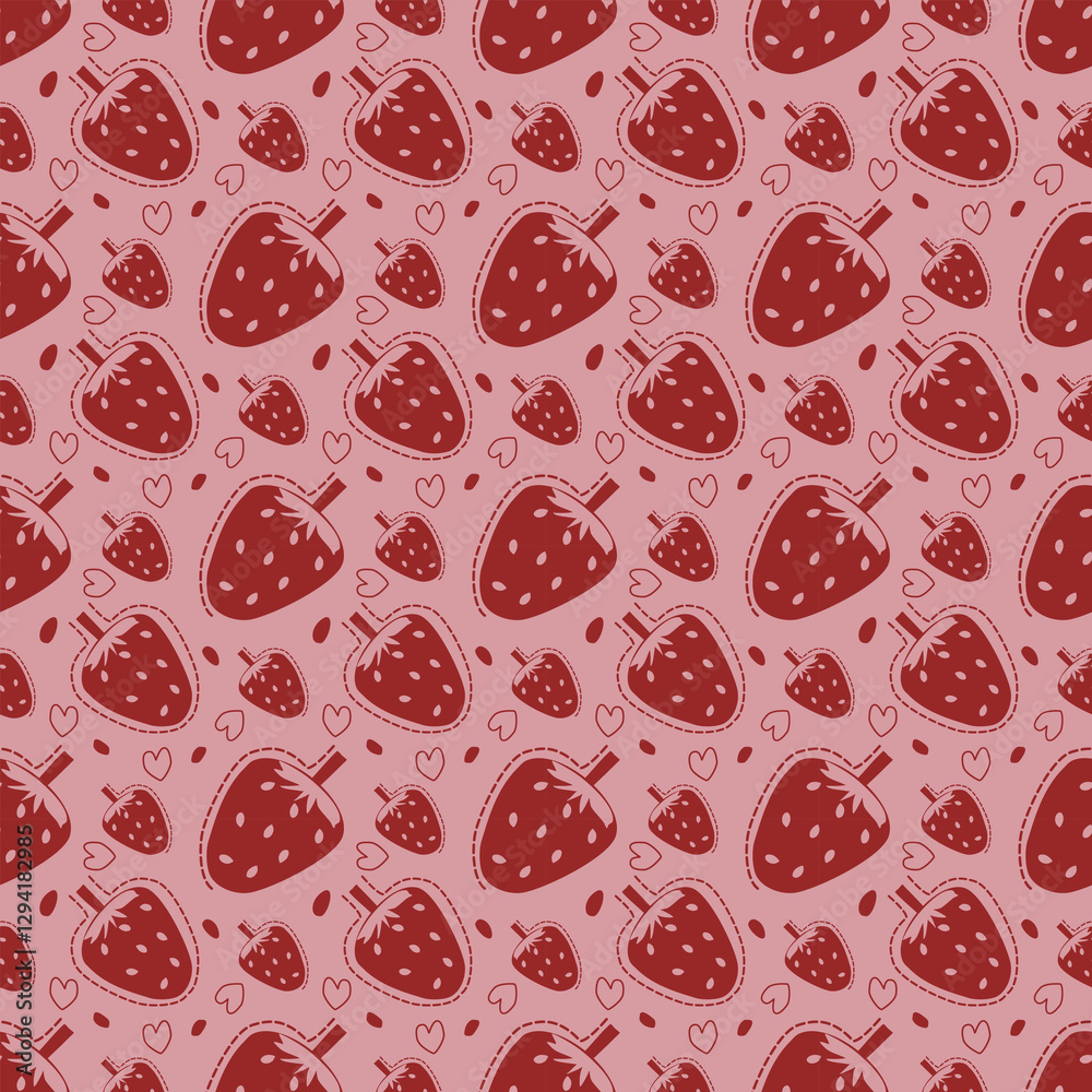 Strawberry pattern color background with heart shape, lines. flat style. Strawberry pattern color background with heart shape, lines. flat style.
