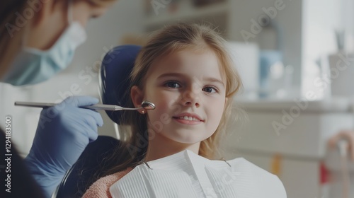 Young female dentist treating teeth of a girl in a dental office. Dentistry concept photo