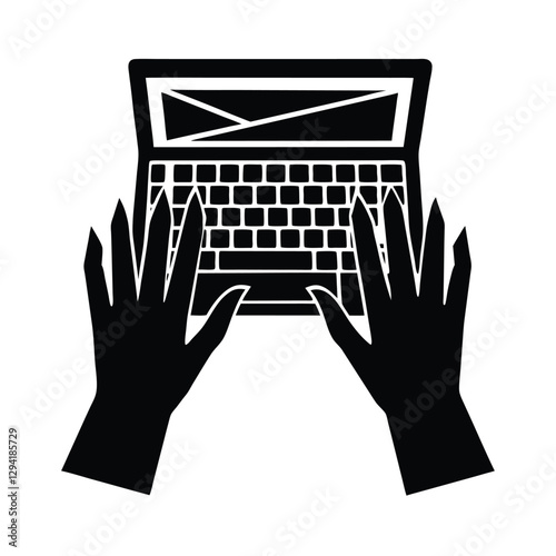 Clean silhouette hands typing email on white keyboard