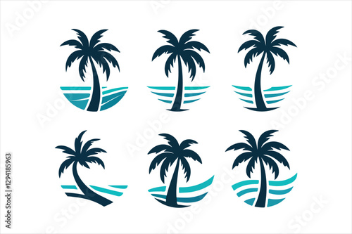 set of palm trees logo illustration 
