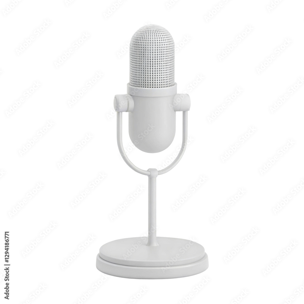 Microphone with table stand icon digital art solid white design minimalist style, isolated on white or transparent background Microphone with table stand icon digital art solid white design minimalist style, isolated on white or transparent background