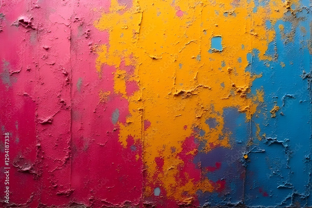 Fototapeta premium Vibrant Multicolored Textured Wall with Peeling Paint