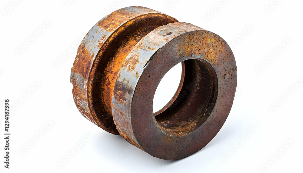 Hay baler spare part bushing rusty perspective view isolated on white background showcasing agricultural equipment maintenance component Hay baler spare part bushing rusty perspective view isolated on white background showcasing agricultural equipment maintenance component