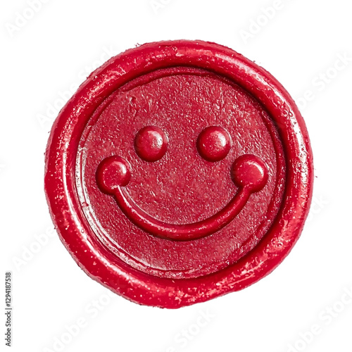 Close-up red wax seal smiley face ,transparent background