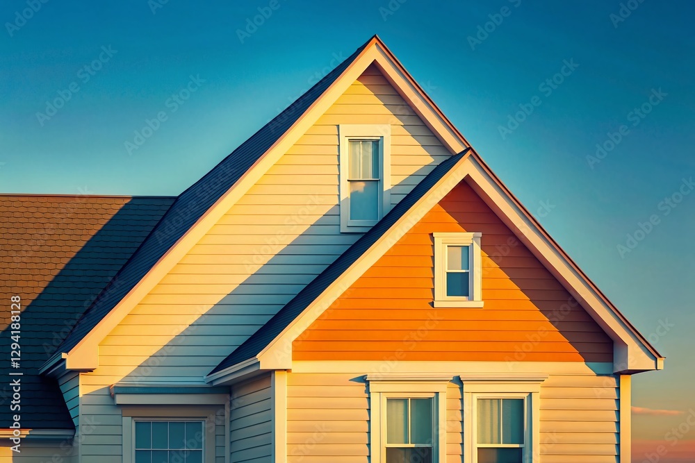 Minimalist Home Exterior: Asphalt Shingles & Cream Siding Detail Minimalist Home Exterior: Asphalt Shingles & Cream Siding Detail