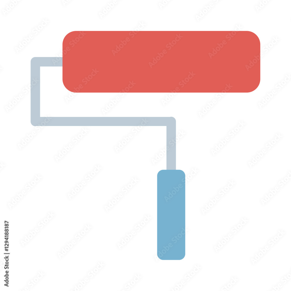 Flat vector illustration of a paint roller with a red roller and blue handle, perfect for home renovation projects, DIY tools, wall painting graphics, or interior decoration-themed illustrations Flat vector illustration of a paint roller with a red roller and blue handle, perfect for home renovation projects, DIY tools, wall painting graphics, or interior decoration-themed illustrations