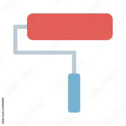 Flat vector illustration of a paint roller with a red roller and blue handle, perfect for home renovation projects, DIY tools, wall painting graphics, or interior decoration-themed illustrations