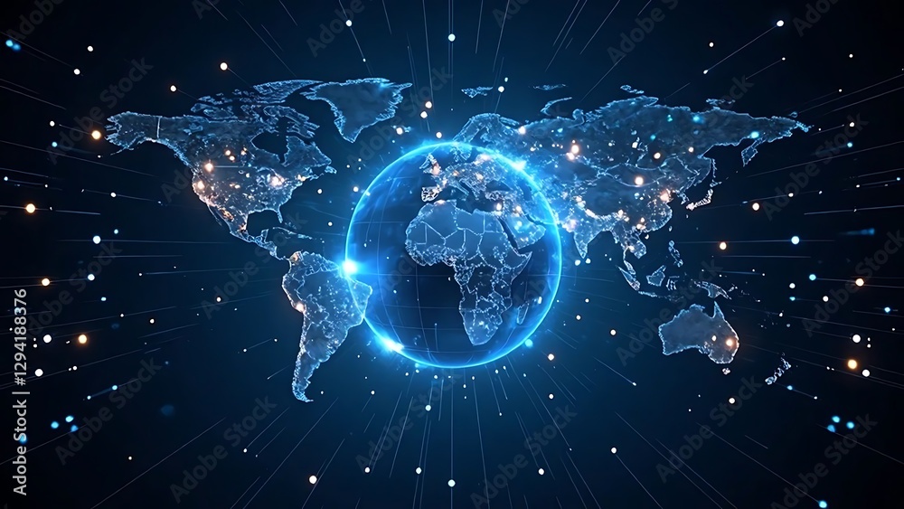 Fototapeta premium Global Network: Interconnected World, Digital Connectivity, Data Flow Visualization
