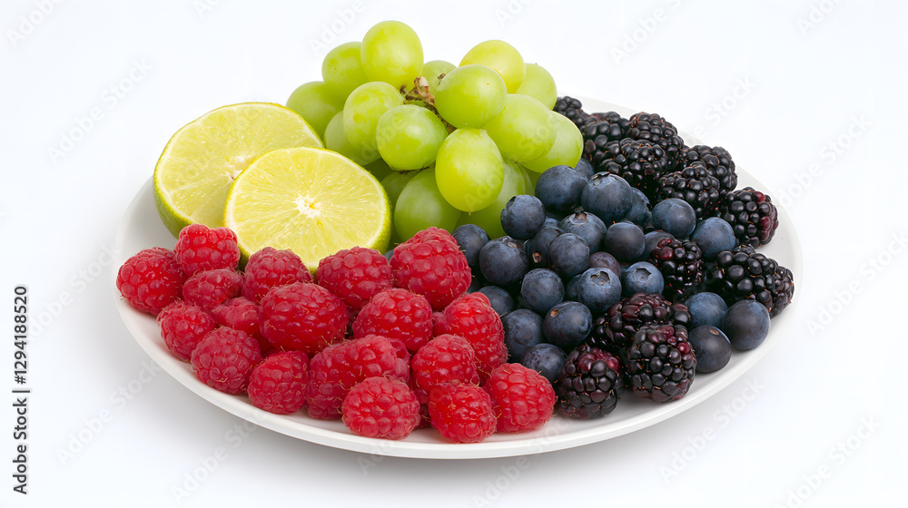 Assortment of Fresh Fruits and Berries on a White Plate
Assortment of Fresh Fruits and Berries on a White Plate