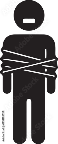 Illustration of a stickman with its body tied up with rope
