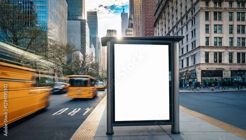your ad here empty poster at busy new york bus stop