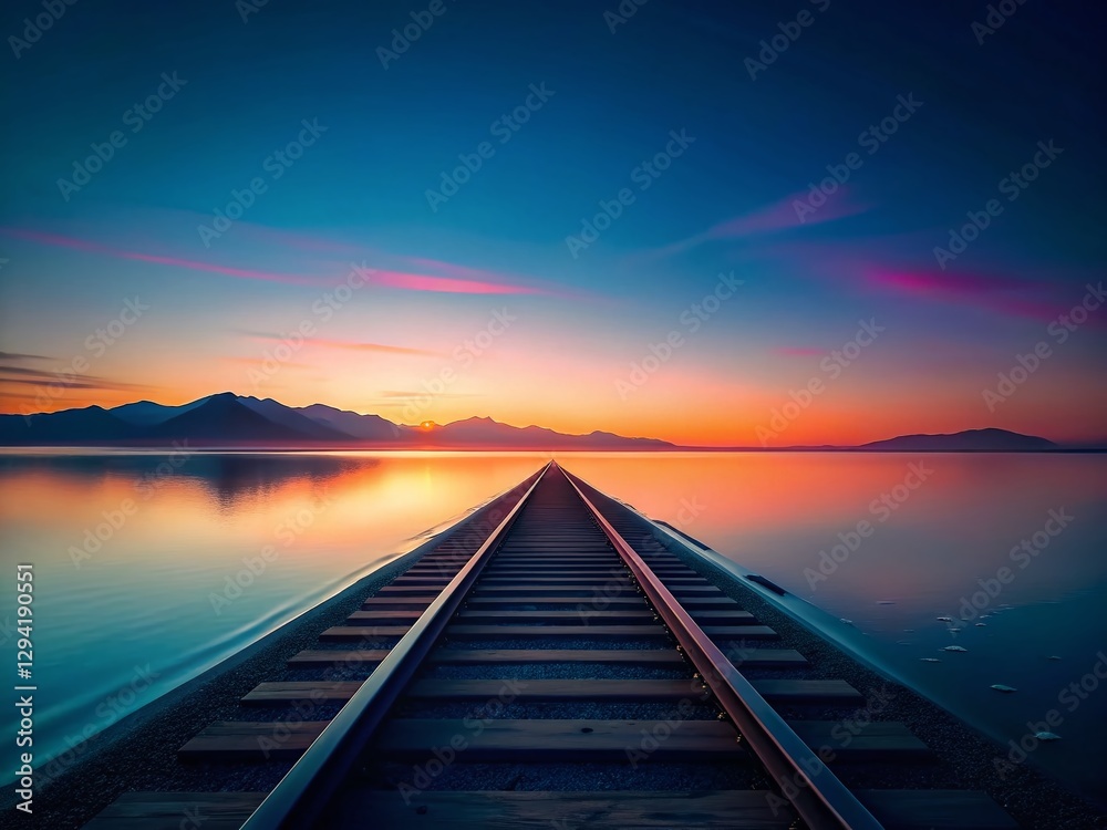 Obraz premium Minimalist Lake Baikal Railway: Tranquil Siberian Shoreline
