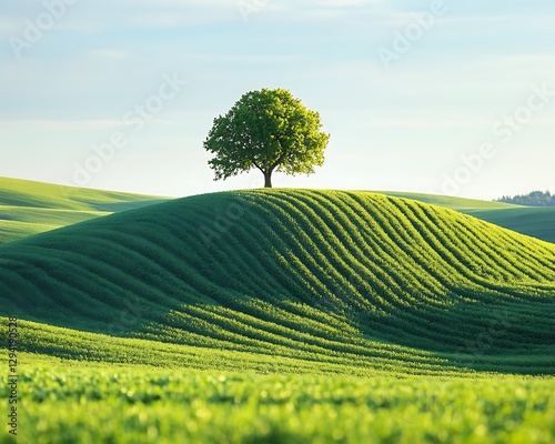 Lone tree on rolling green hill