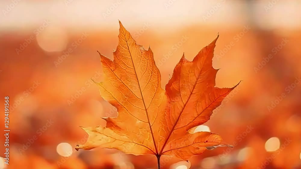 Beautiful orange maple leaf gently swaying in the autumn breeze with blurred background Beautiful orange maple leaf gently swaying in the autumn breeze with blurred background