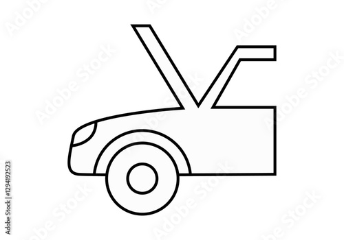 Icono negro de coche con capo abierto para su reparación 