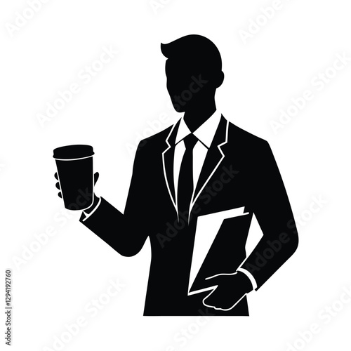 Stylish office worker silhouette with paper coffee cup design