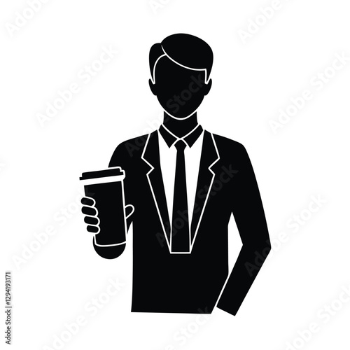 Distinct office worker silhouette showcasing paper coffee cup with relaxed posture