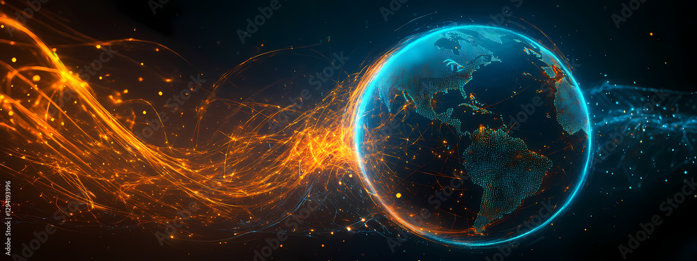 Obraz premium Glowing Digital Earth with Energy Waves