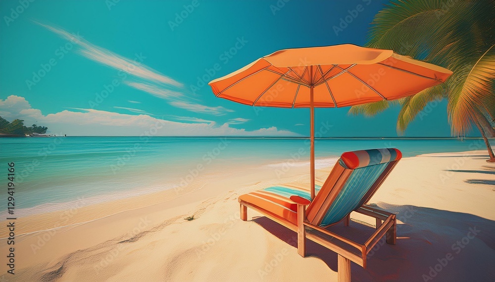 tropical beach chaise lounge umbrella summer vacation