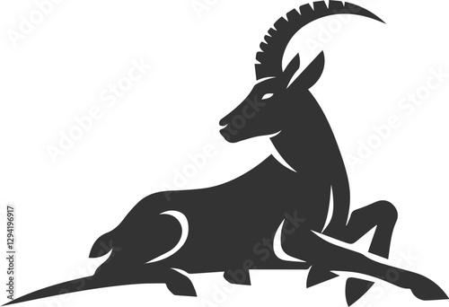 Goat lying with one leg stretched out and the other bent animal vector silhouette