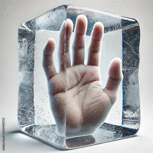 Frozen Human Hand Encased in Ice Cube