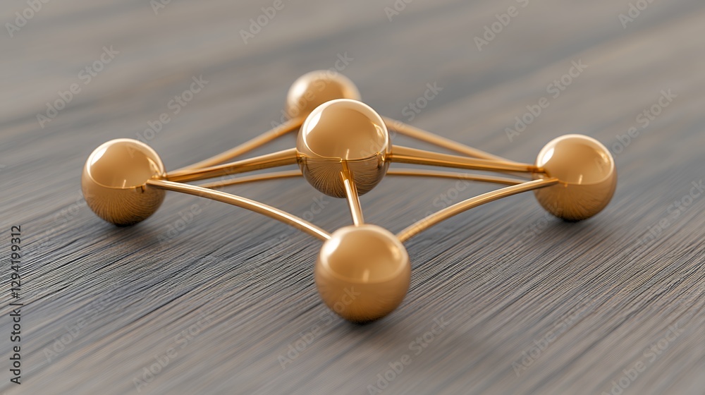 Obraz premium Golden Geometric Network On Wooden Surface