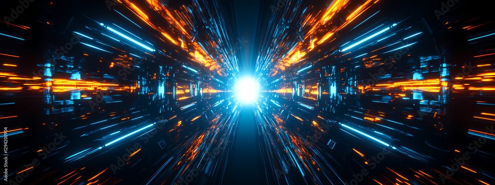 Naklejka premium Hyperspace Warp Tunnel with Energy Streaks