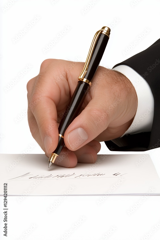 Hand Writing With Black Pen On White Paper Hand Writing With Black Pen On White Paper