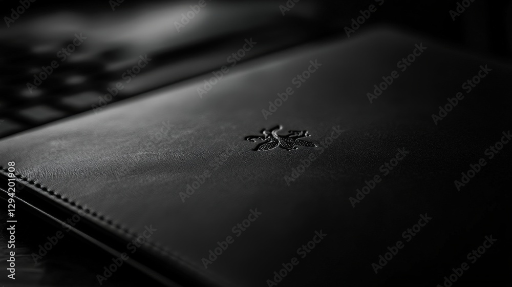 Sleek Black Journal with Embossed Logo and Ample Negative Space Sleek Black Journal with Embossed Logo and Ample Negative Space
