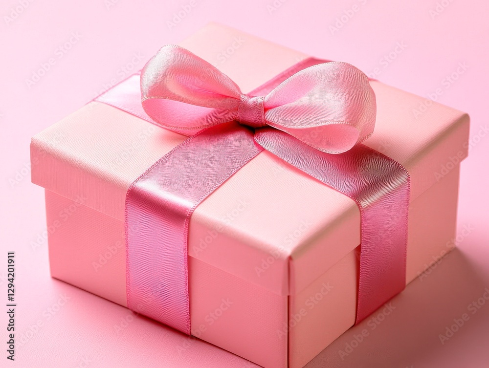 Obraz premium Elegant pink gift box with satin ribbon bow perfect for birthday, Valentine's Day, or Mother's Day celebrations.