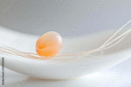A polished carnelian gemstone rests gently on delicate strands, creating a serene and minimalist scene.