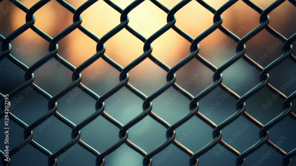 Fototapeta premium Seamless chain-link fence pattern with a metallic 3D effect